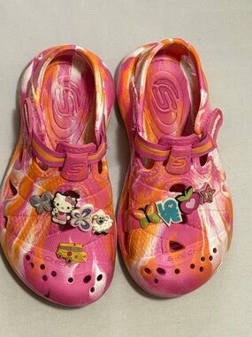 Skechers Kids Pink & Orange Tie-Dye Slip-On Clog Sandals with Charms